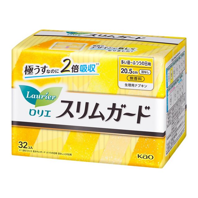 【花王】［医薬部外品］　ロリエ　スリムガード　多い昼～ふつうの日用羽なし　３２コ入