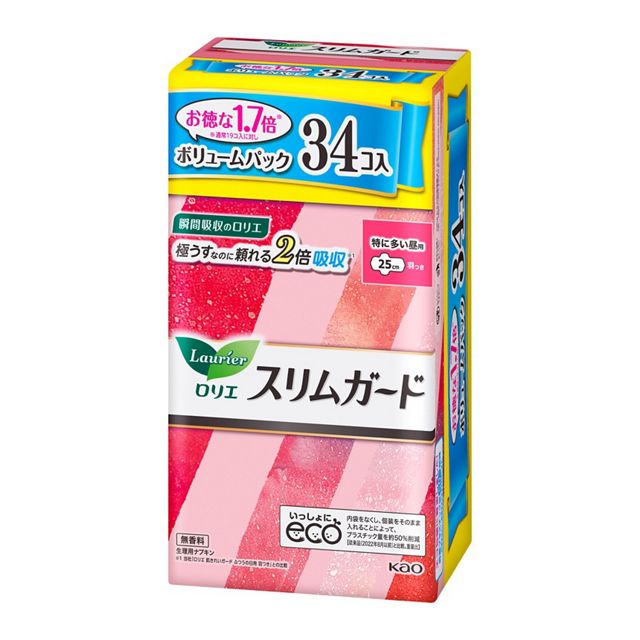 【花王】［医薬部外品］　ロリエ　スリムガード　ボリュームパック　特に多い昼用　３４コ入