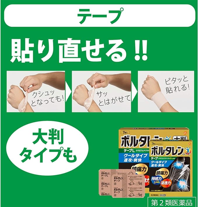 【第2類医薬品】ボルタレンEXテープ 21枚は、貼り直せる！