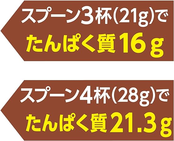 ザバス　アスリート　ウェイトダウン　チョコレート　３３６ｇは、スプーン3杯（21g）でたんぱく質16g。