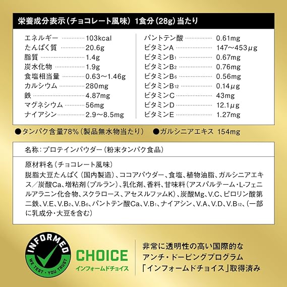 ザバスプロウェイトダウンチョコレート　　８７０ｇの栄養成分表示